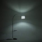 Black Arched Floor Lamp with Wooden Tray and Marble Base - Image 7