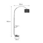 Black Arched Floor Lamp with Wooden Tray and Marble Base - Image 6